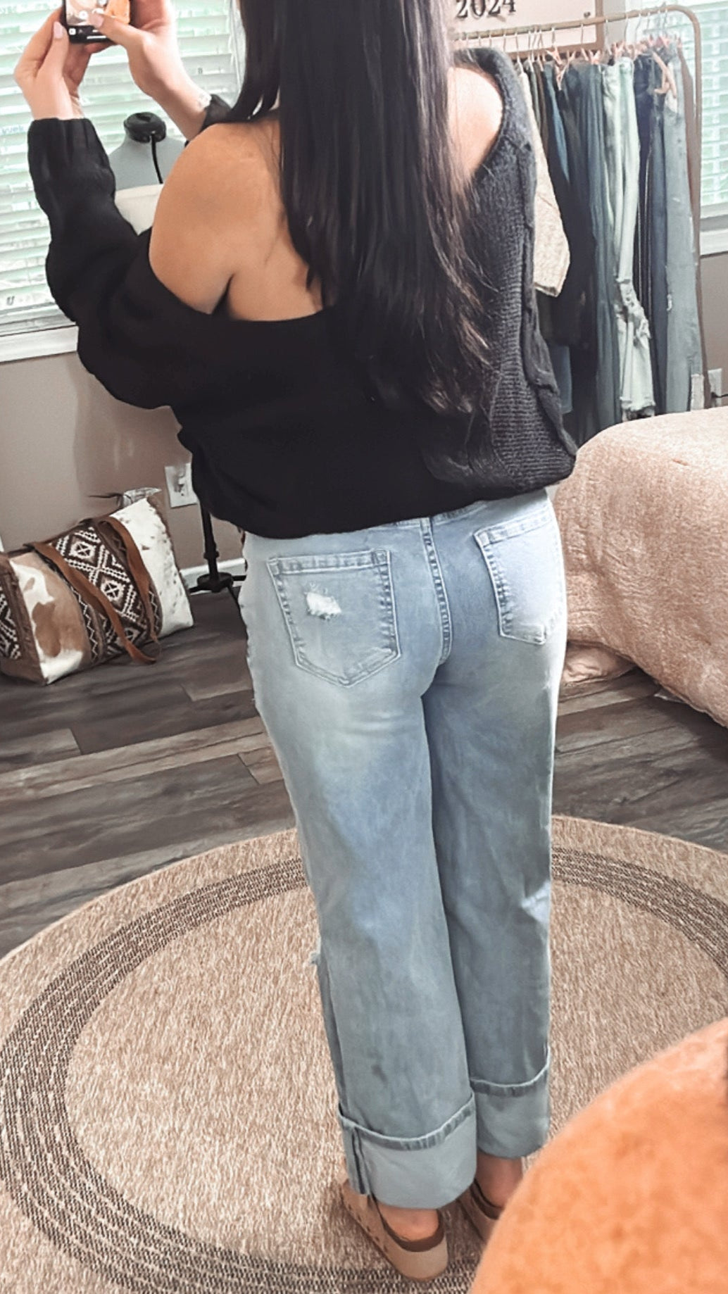 Beau Blue Fold Over Boyfriend Jeans, back