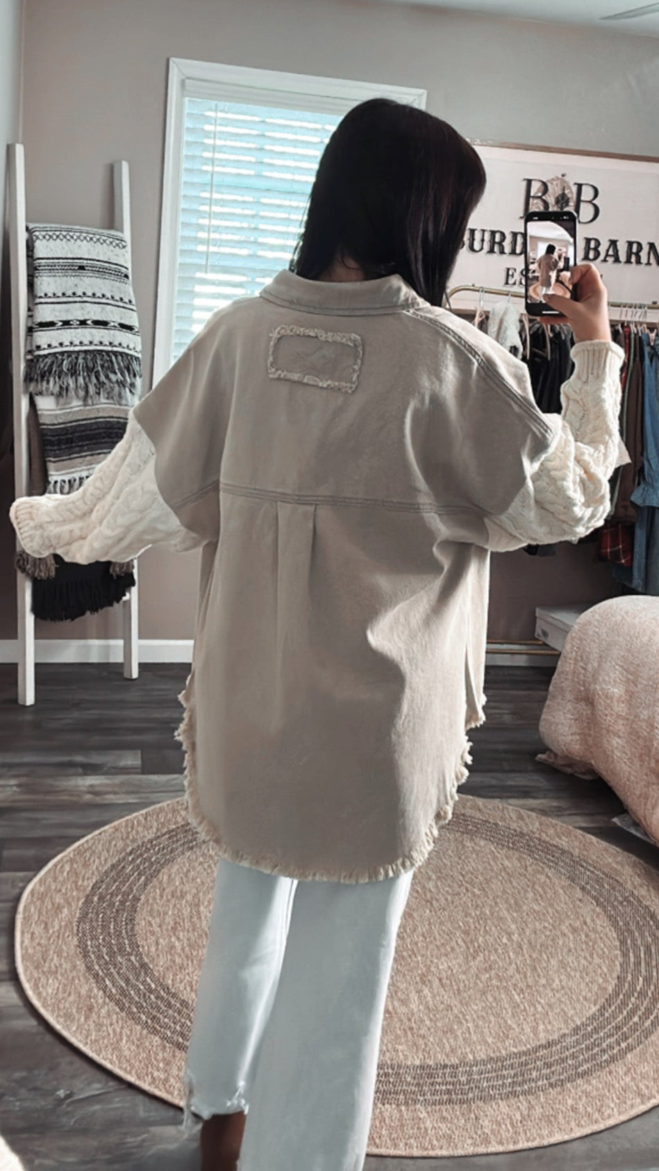 Lainey Button Down Sweater Sleeve Jacket (Wheat/Ivory), back