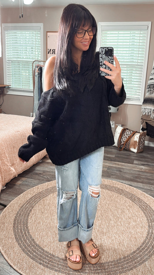 Black Slouchy Oversized Sweater, front