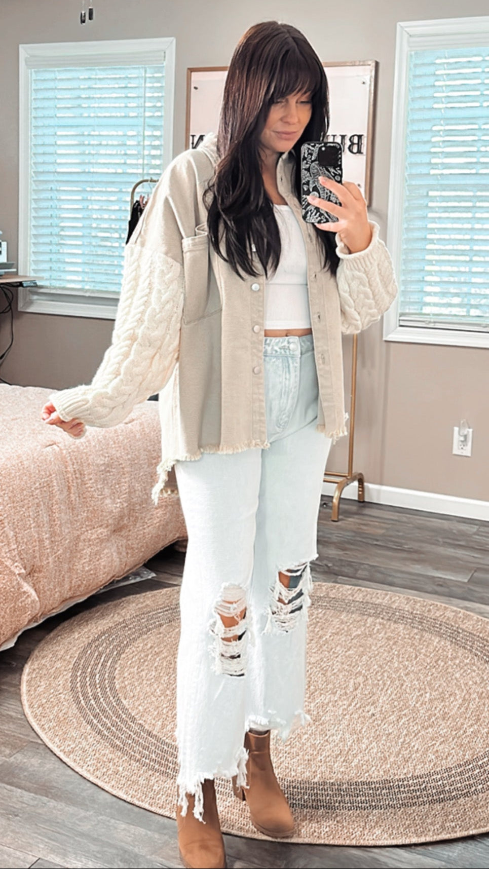 Lainey Button Down Sweater Sleeve Jacket (Wheat/Ivory), front