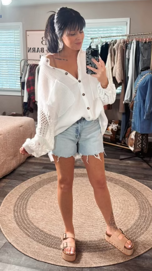 High-Rise Distressed Denim Shorts