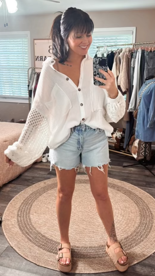 High-Rise Distressed Denim Shorts