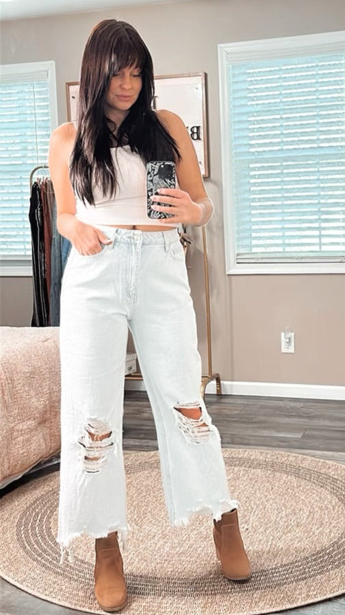 Distressed High Rise Crop Jeans, front