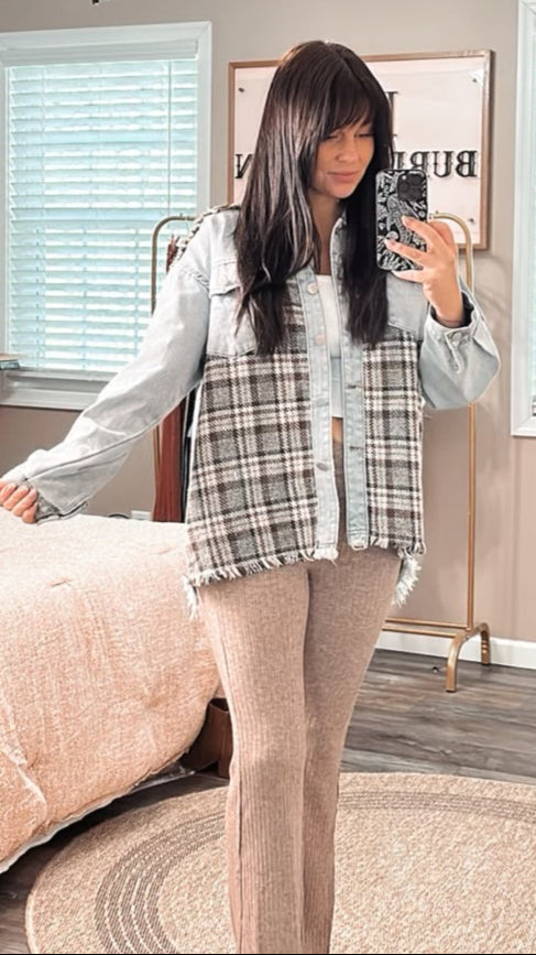 Plaid About You Denim Jacket, front