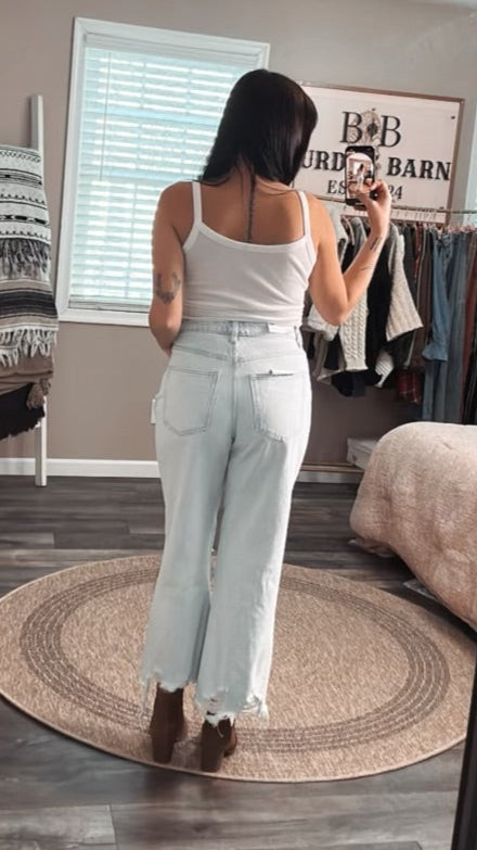 Distressed High Rise Crop Jeans, back